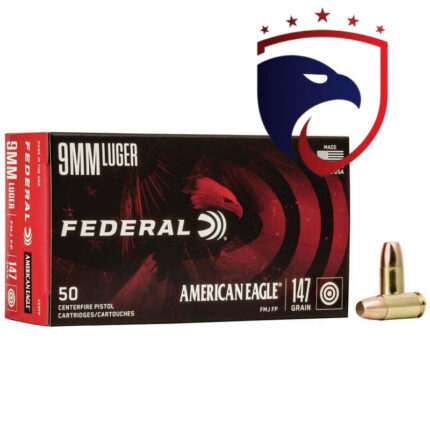 Munição FEDERAL AMERICAN EAGLE 9MM LUGER 147GR FMJ FP – Cx 50